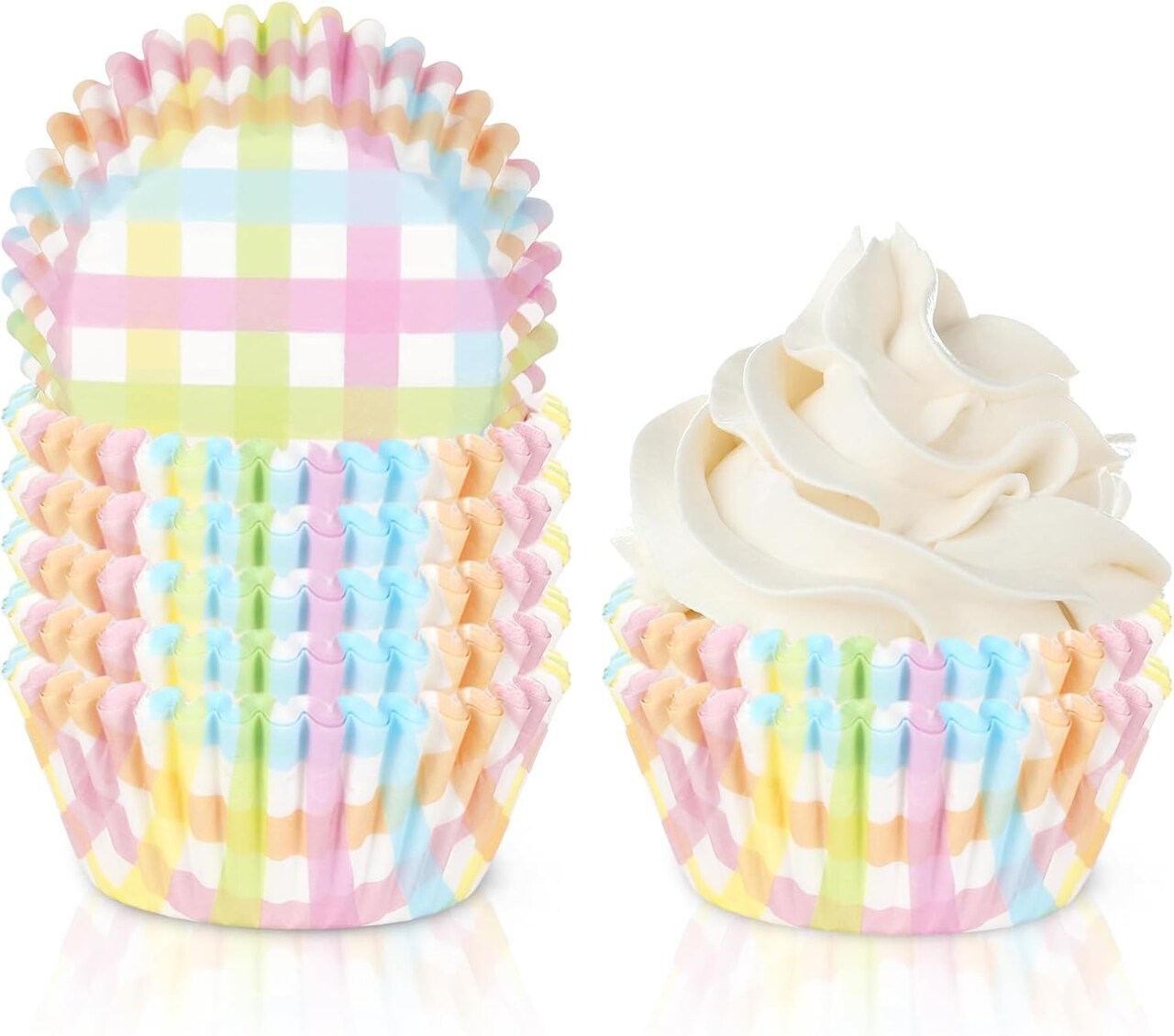 300Pcs Pastel Plaid Paper Baking Cups Colorful Checkered Cupcake Liners Muffin Liner Cake Paper Cups Storage Container for Spring Party DIY Craft, 2x1.2 Inch